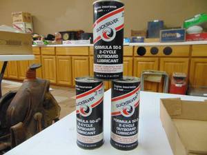 lot 3321 image: 3 Pint Cans Quicksilver 2 Stroke Oil