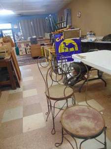 lot 3331 image: Pair of Metal Wire Back Chairs- One in need of repair