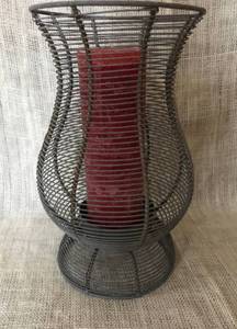 lot 2305 image: Tall Metal Candle Holder and candle