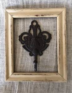lot 2310 image: Rustic Wood frame and Cast Iron Wall Hook