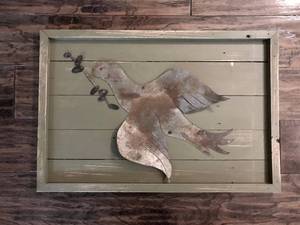 lot 2321 image: Rustic Wood Wall Decor with tin dove.  Handmadeupcycled wall decor