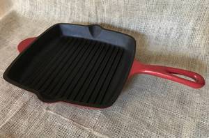 lot 2381 image: 10 Square Cast Iron Grill Pan by World Market-Red Enamel