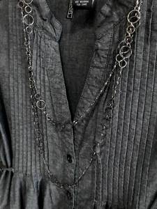 lot 2395 image: Long Silver Necklace (2 layers) with denim top