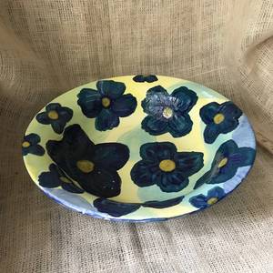 lot 2435 image: Large Hand painted blue and yellow floral bowl