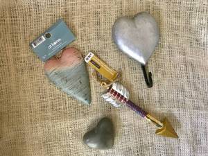 lot 2479 image: Assortment of Heart ornaments and a heart stone