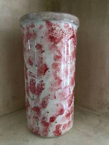 lot 2518 image: Hand madepainted crock for utensils, wine bottle holder, etc.