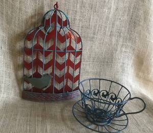 lot 2528 image: Metal Decor--Birdcage and coffee cup