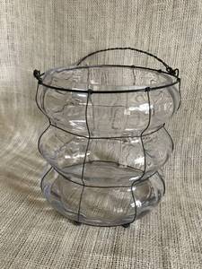 lot 2555 image: Large Glass Vase with metal wire hanger