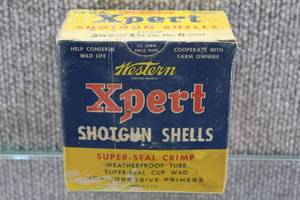 lot 2736 image: Collectible Ammo in Old Box - Western Xpert Shotgun Shells Smokeless Powder 12 Gauge -Full Box