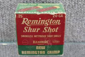 lot 2738 image: Collectible Ammo in Old Box - Remington Shur Shot Smokeless Wetproof Kleanbore Priming 20 Gauge -10 Shells