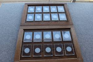 lot 2742 image: Lot of 2 Wood Mounted Displays for 10 Trading Cards