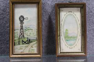 lot 2790 image: Lot of 2 -Handpainted & Framed Farmhouse Trivets