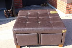 lot 2798 image: Large Leather Storage Ottoman Table w. 4 Drawers -Some Damage - See Photos