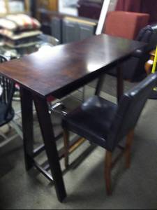 lot 5265 image: Pub Height Bar Style Table with Chair and Bar Stool