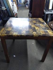 lot 5267 image: Nice Faux Marble Pub Height Table with 2 Chairs and 2 Stools