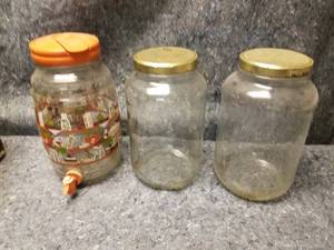 lot 14120 image: Three Gallon Jars - One Decorative with Spigot