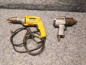 lot 14162 image: 12 Dewalt Corded Drill and Pneumatic Air Ratchet