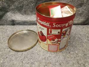 lot 14205 image: Campbells Soup Tin Full of Ornaments and More
