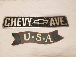 lot 14209 image: Chevy Ave and USA Metal Signs