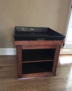 lot 2881 image: Wood Side Table with shelves and leather tray on top