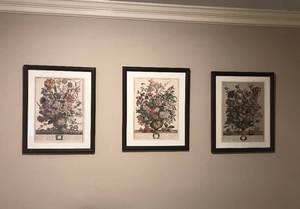 lot 2883 image: Set of 3 framed wall decor--Twelve Months of Flowers by Robert Furber (includes months of March, April and July)