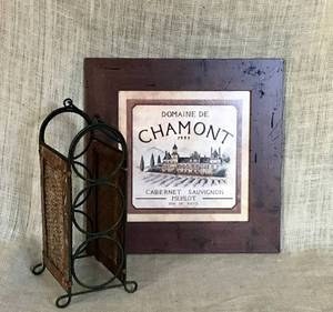 lot 2900 image: Wall Decor--Domaine De Chamont and wine rack