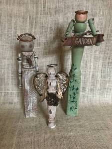 lot 2905 image: Set of Wood Pedestal Angels-largest angel is 14