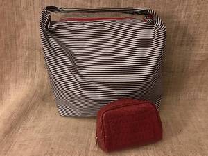 lot 2912 image: Striped totebag and make up bag