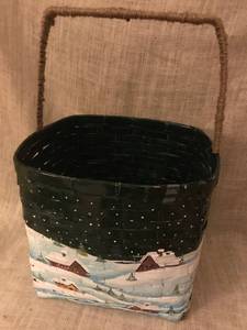 lot 2924 image: Large Snowy Scene painted basket with wrapped handler