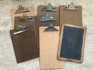 lot 2948 image: Assortment of clipboards and a chalkboard