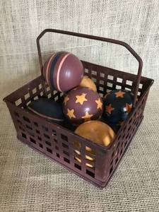 lot 2959 image: Metal Basket and painted country wood balls