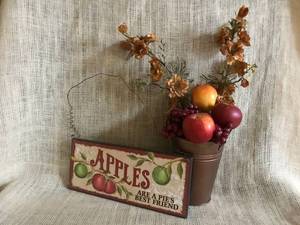 lot 2984 image: Hanging Apple Pie sign and tin bucket