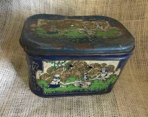 lot 3037 image: Vintage Tin with lid--image of children playing
