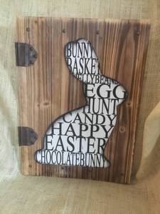 lot 3040 image: Rustic country bunny wood decor�Happy Easter