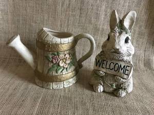 lot 3047 image: Ceramic Watercan and Bunny welcome figurine