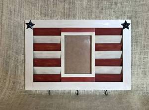 lot 3113 image: Wood Wall Shuttered Picture Frame with bottom hooks