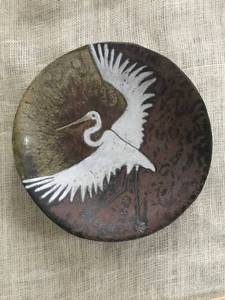 lot 1001 image: 12 Hand Crafted Ceramic Bowl w Etched image of Crane 2005 by Artist in Eureka Springs, Arkansas