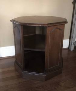 lot 1010 image: Wood Octagon Side Table with middle shelf