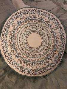 lot 1093 image: Round Accent Pillow--Aqua, white, silver