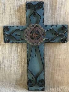 lot 1112 image: Large Colorful Wood Wall Cross