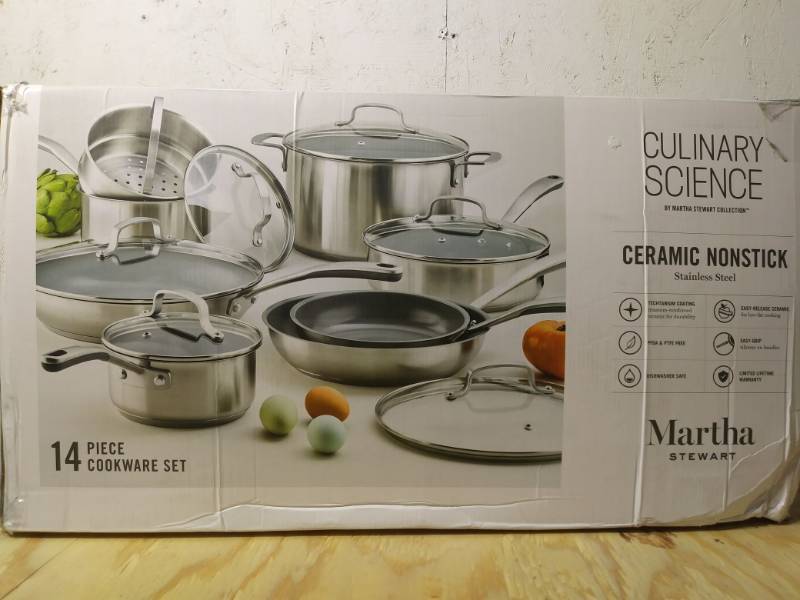 Martha Stewart 14-Piece Gray Ceramic Interior Cookware Set