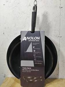 lot 6192 image: Anolon Advanced Hard-Anodized Nonstick French Skillet Twin Pack, Black