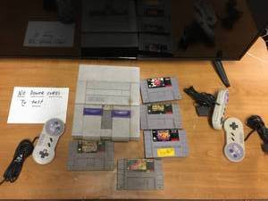 lot 5290 image: Super Nintendo with 3 Controllers and 5 Games