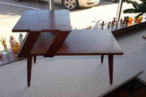 lot 2813 image: Vintage MCM Wooden Shop Made End Table  2 Tall