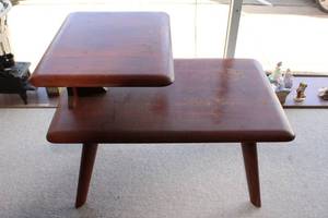 lot 2810 image: Vintage MCM Wooden Shop Made End Table 2 Tall