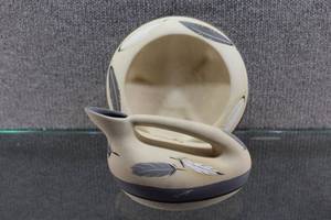 lot 2906 image: Lot of 2 Native American Art Pottery 9x3 Footed Bowl and 9x5 Handled Pitcher. Signed By Artist Grey Feather 1985