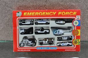 lot 2908 image: Vintage NIB Road Tough Emergency Force Diecast Car Set. Includes 10 Vehicles