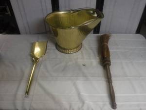 lot 8961 image: Brass fireplace bucket and shovel