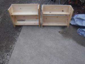lot 12484 image: Unfinished wood book shelves- looks like pine