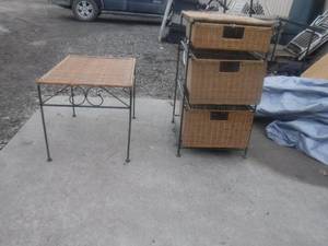 lot 12485 image: Wicker and metal table and drawer system
